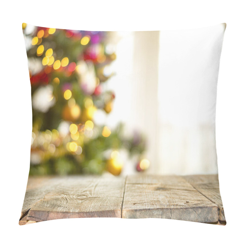 Personality  Christmas Holiday Background With Empty Wooden, Rustic Table Pillow Covers