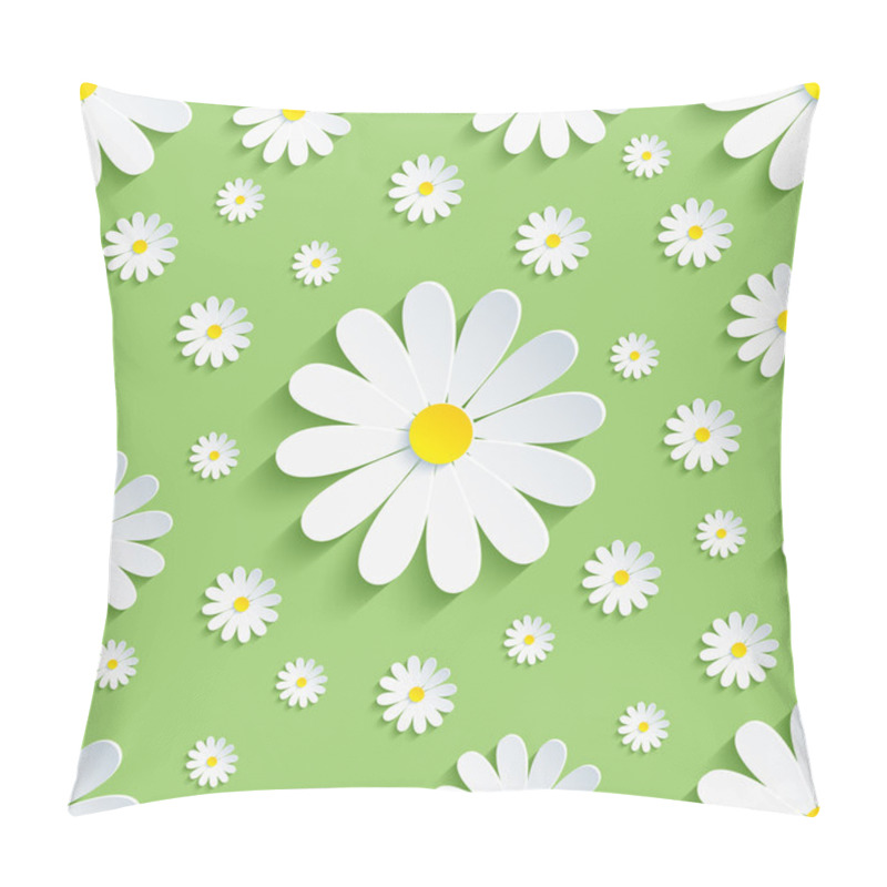 Personality  Spring Green Seamless Pattern With White Chamomile Pillow Covers