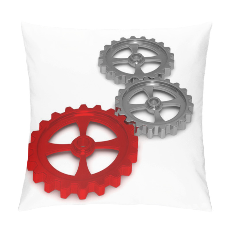 Personality  Three Gears On White Background. Isolated 3D Image Pillow Covers