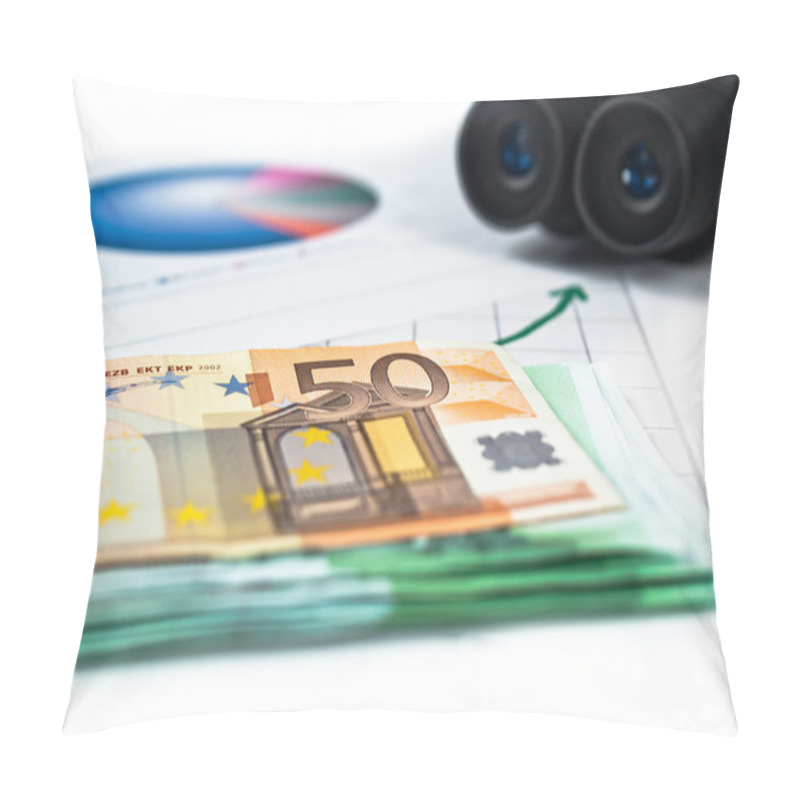 Personality  A Stack Of Money With Statistics And Binoculars Pillow Covers