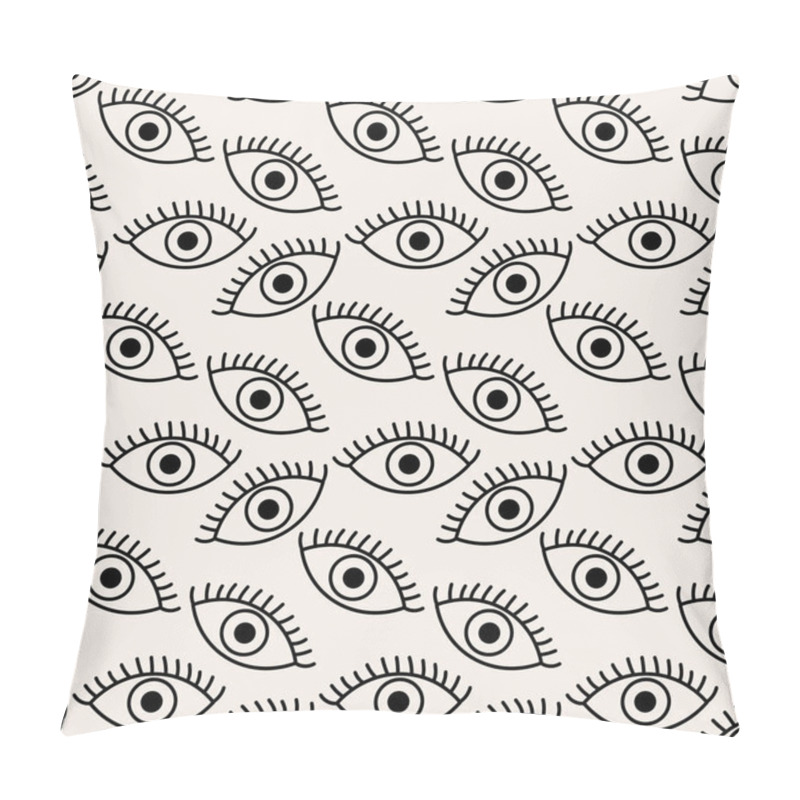 Personality  Eyes Open Seamless Background. Monochrome, Vector Hand Drawn On White Background Pillow Covers