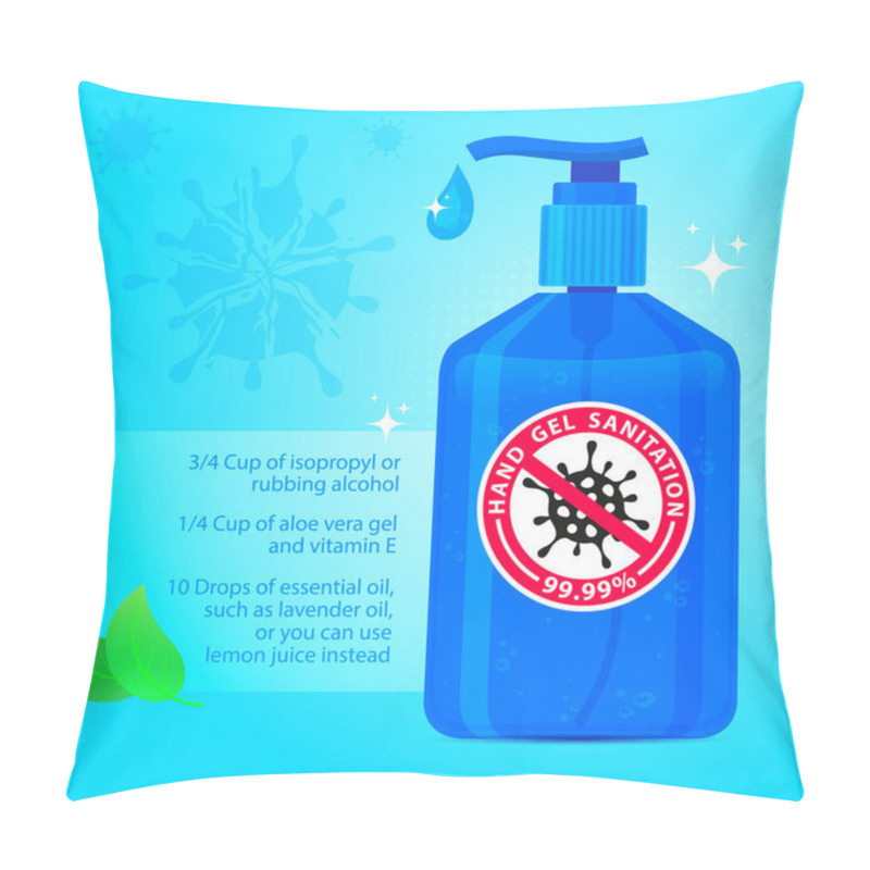 Personality  Antibacterial Gel For Sanitation Of Hands Against Bacteria, Coronavirus, Covid 19. Preparation Of A Hand Sanitizer At Home. Vector Illustration Pillow Covers