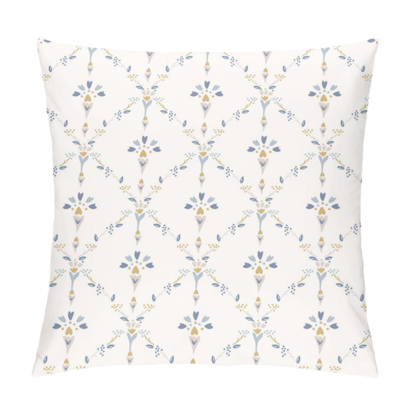 Personality  French Shabby Chic Damask Vector Texture Background. Dainty Flower In Blue And Yellow On Off White Seamless Pattern. Hand Drawn Floral Interior Home Decor Swatch. Classic Farmouse Style All Over Print Pillow Covers