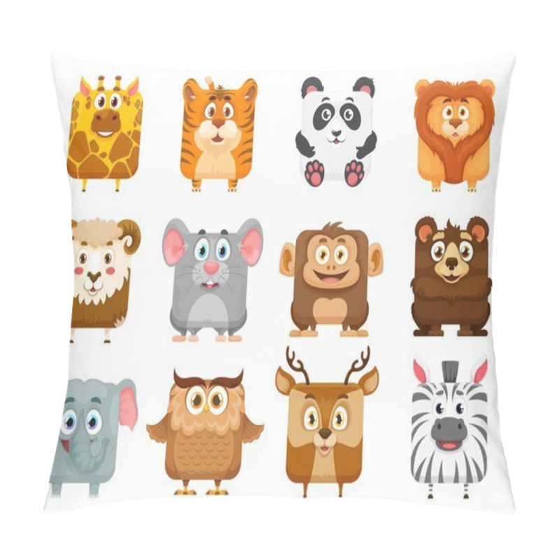 Personality  Square Animal Faces, Kawaii Cartoon Characters And Cute Zoo Animals, Vector Icons. Kawaii Square Face Of Mouse And Bear, Baby Emoji Stickers Of Panda, Giraffe And Elephant With Zebra And Monkey Avatar Pillow Covers