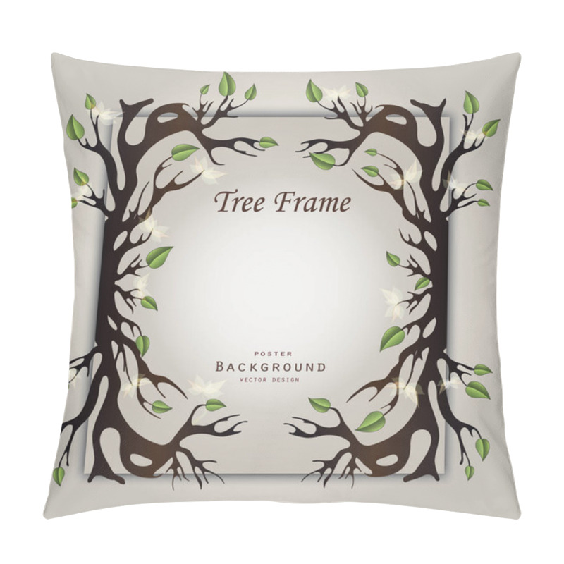 Personality  Tree With Roots And Leaves With Light Flowers As Frame On Paper Vector Pillow Covers