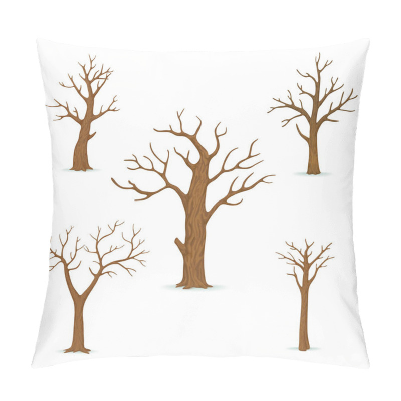 Personality  Set Of Bare, Leafless Trees With Empty Branches Isolated On A White Background. Vector Illustration. Winter, Late Autumn Icon. Pillow Covers