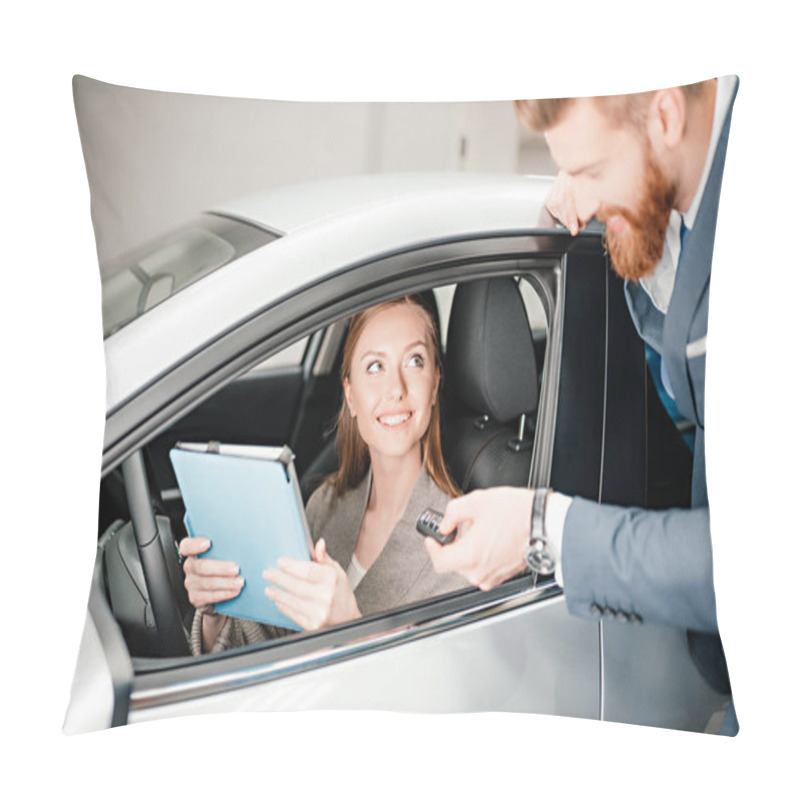 Personality  Customer And Salesman With Car Key   Pillow Covers