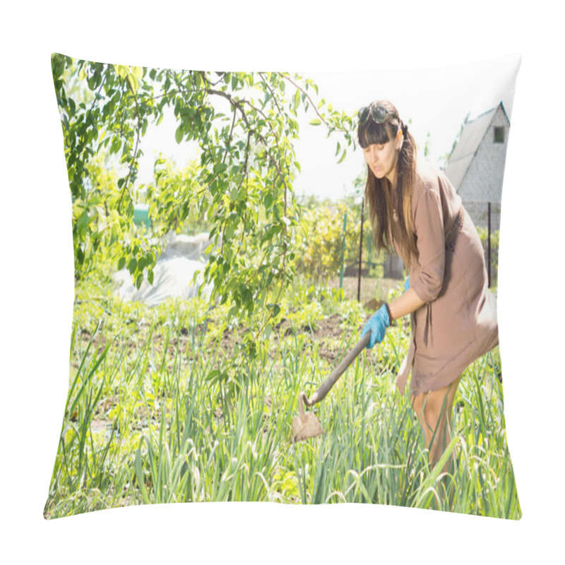 Personality  Woman Hoeing Her Vegetable Garden Pillow Covers