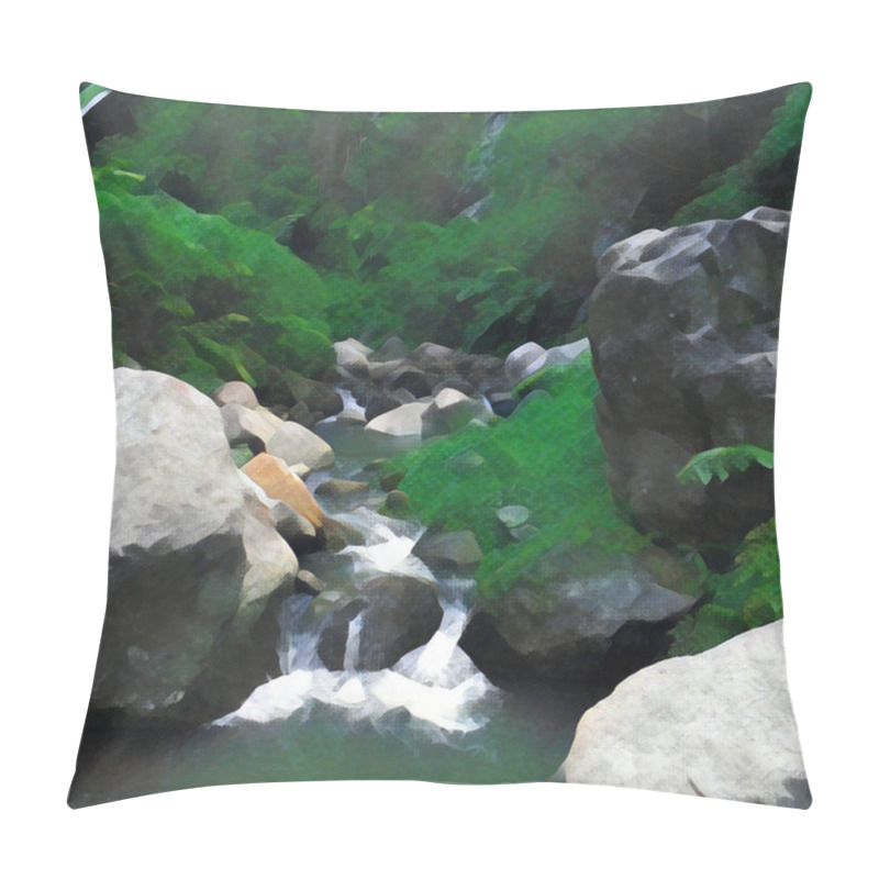 Personality  Digital Illustration Of The River And Stone Riverbed Pillow Covers