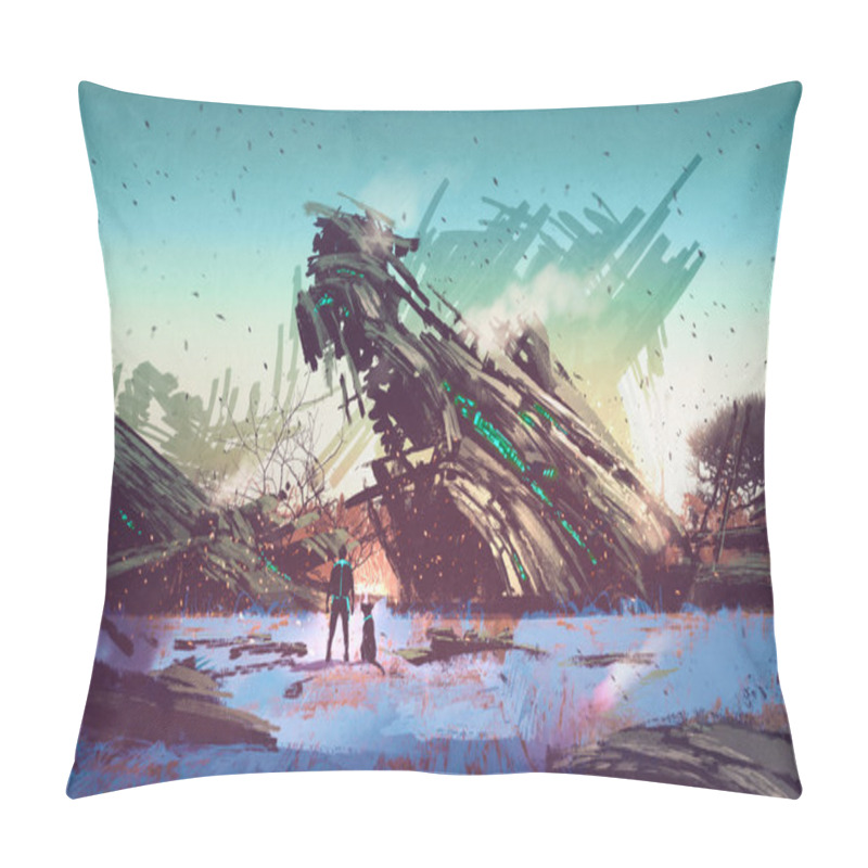 Personality  Spaceship Crashed On Blue Field Pillow Covers