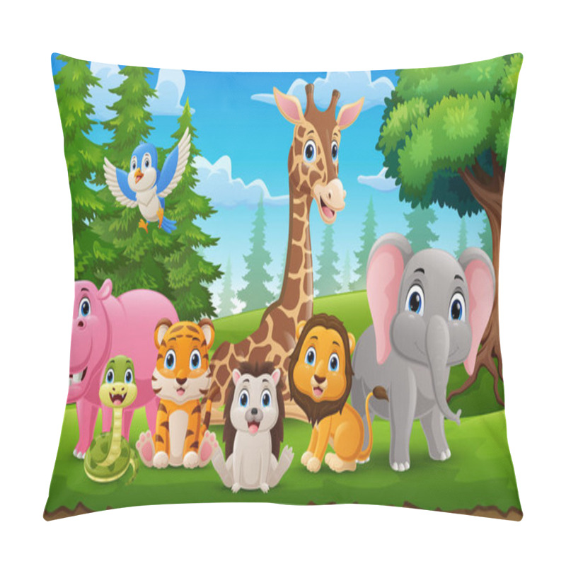 Personality  Vector Illustration Of Cute Wild Animals Cartoon In The Jungle Pillow Covers