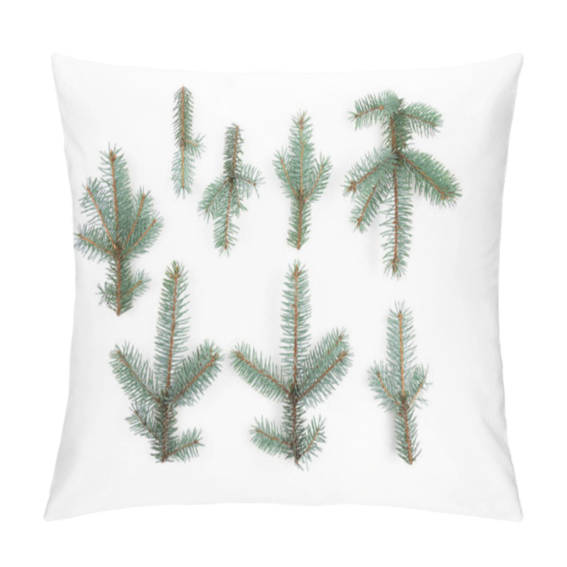 Personality  Green Branches Ate And Pine On A White Background. Separate Elements Pillow Covers