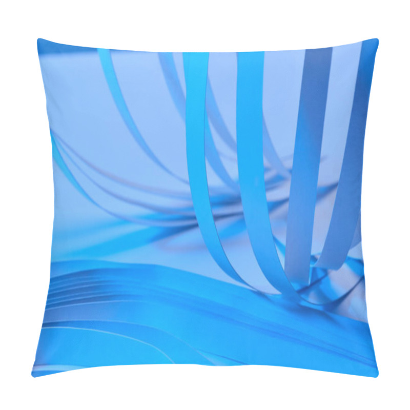 Personality  Close Up View Of Paper Stripes On Neon Blue Background Pillow Covers