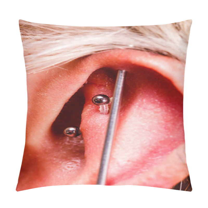 Personality  Pierced Man Ear, Black Plug Tunnel, Industrial And Rook Pillow Covers