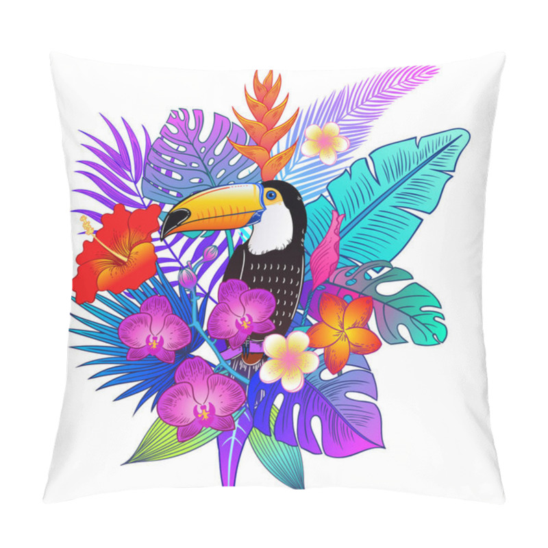 Personality  Beautiful Tropical Exotic Parrot Bird. Vector Illustration. Pillow Covers