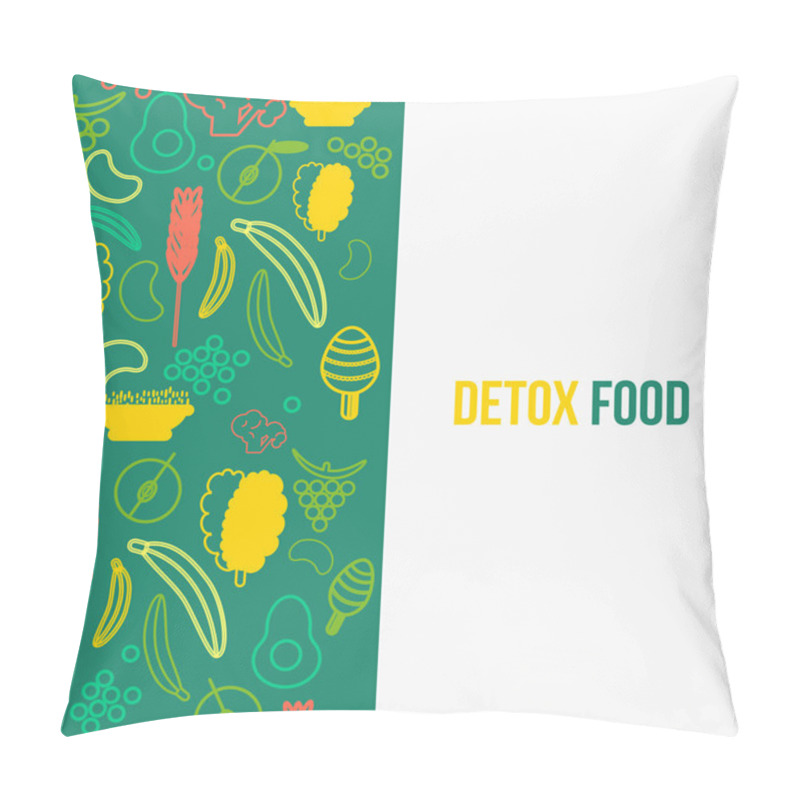 Personality  Vector Eco Food Design Template With Fruit And Vegetable Icons In Trendy Linear Style - Abstract Emblem For Organic Shop, Healthy Food, Detox Or Vegetarian Cafe Pillow Covers