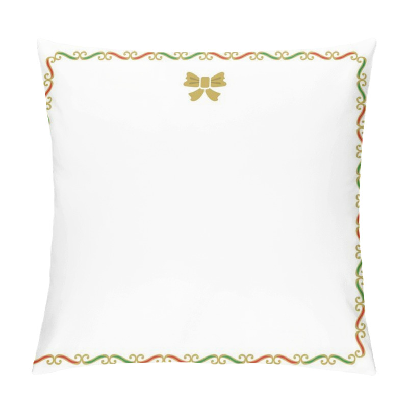 Personality  Golden, Red And Green Empty Christmas Border Note Card On White Background Pillow Covers