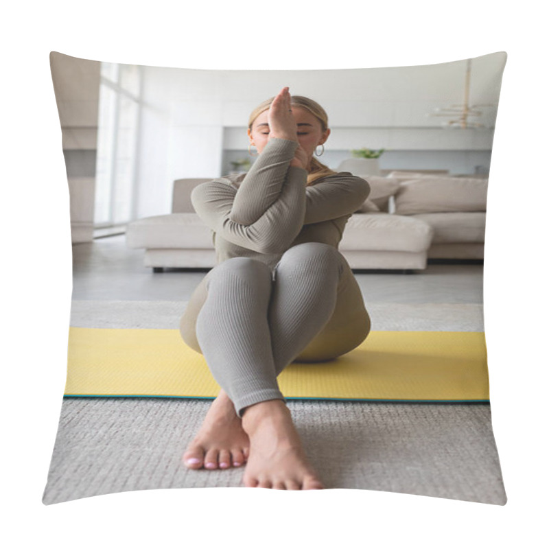 Personality  Young Woman Sits At The Yoga Pose At Home  Pillow Covers