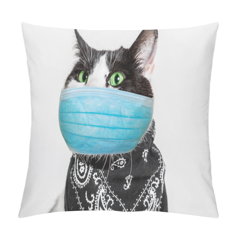 Personality  Black And White Cat With Surgical Mask Pillow Covers