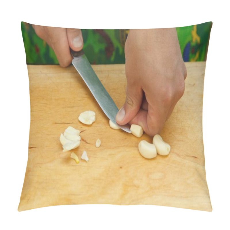 Personality  Crushing A Piece Of Garlic On A Wooden Cutting Board Pillow Covers