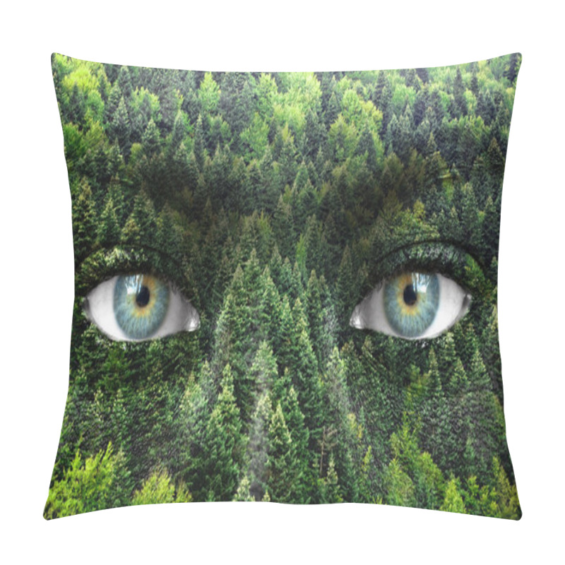 Personality  Green Forest And Human Eyes - Save Nature Concept Pillow Covers