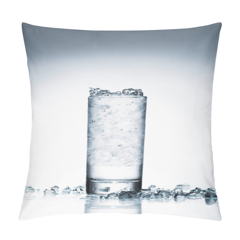 Personality  Glass Of Cold Water With Crushed Ice On Reflective Surface On White  Pillow Covers