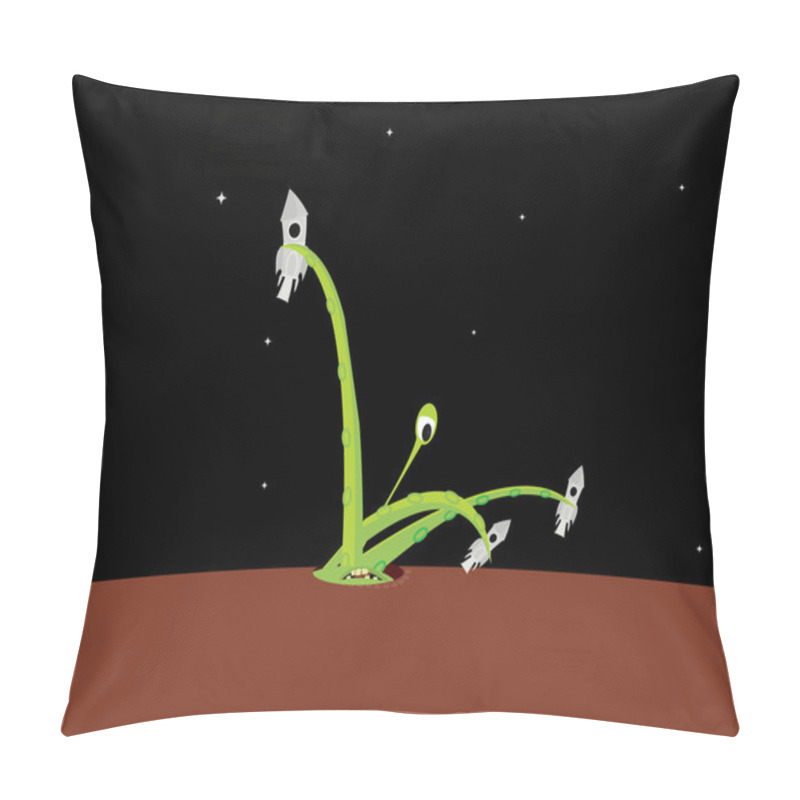 Personality  Green Alien Attacking Space Rockets Pillow Covers