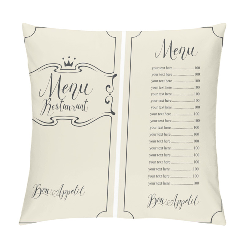 Personality  Menu For Restaurant With Curlicues And Price List Pillow Covers