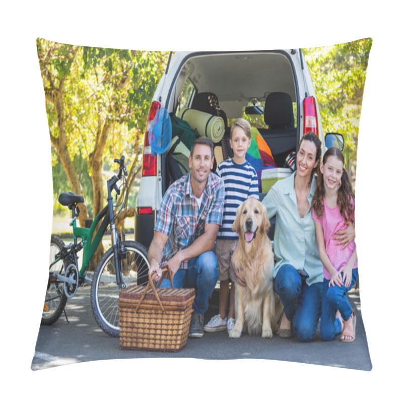 Personality  Family With Dog Getting Ready For Road Trip Pillow Covers