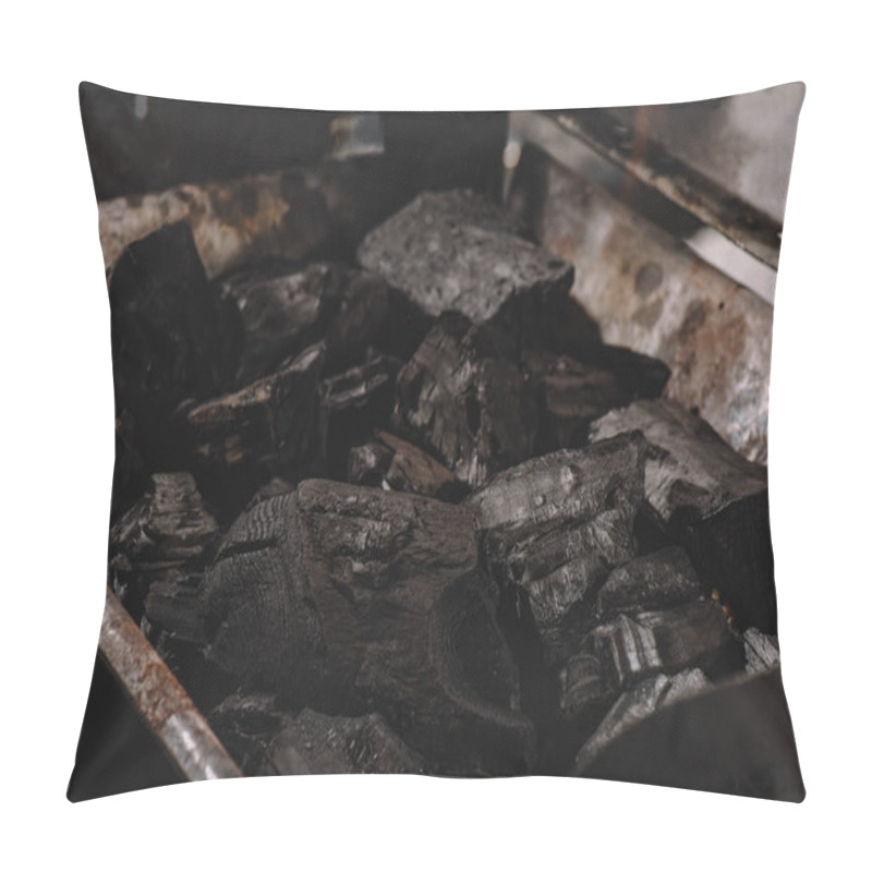 Personality  Pile Of Dark Black Coals In Iron Barbecue  Pillow Covers