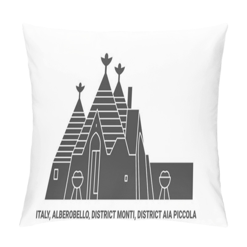 Personality  Italy, Alberobello, District Monti, District Aia Piccola Travel Landmark Line Vector Illustration Pillow Covers