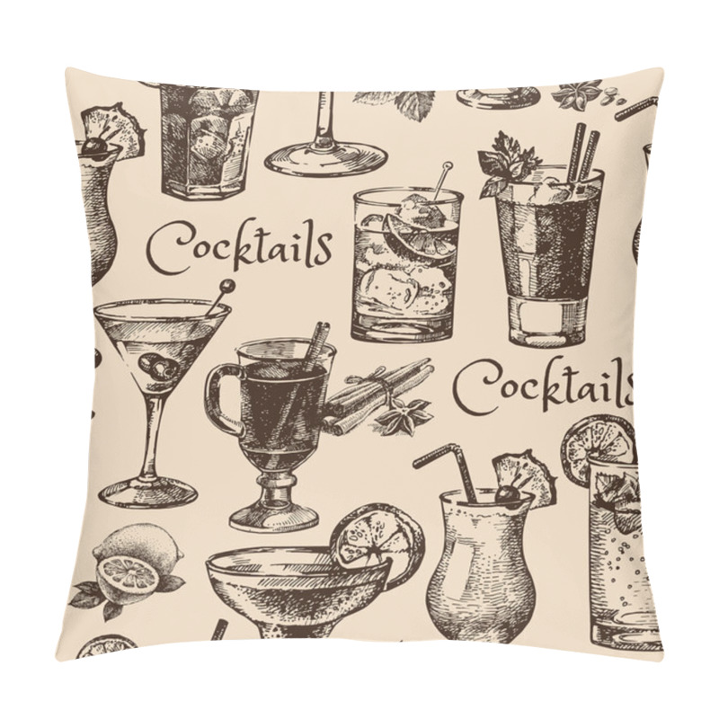 Personality  Seamless Pattern Of Alcoholic Cocktails Pillow Covers