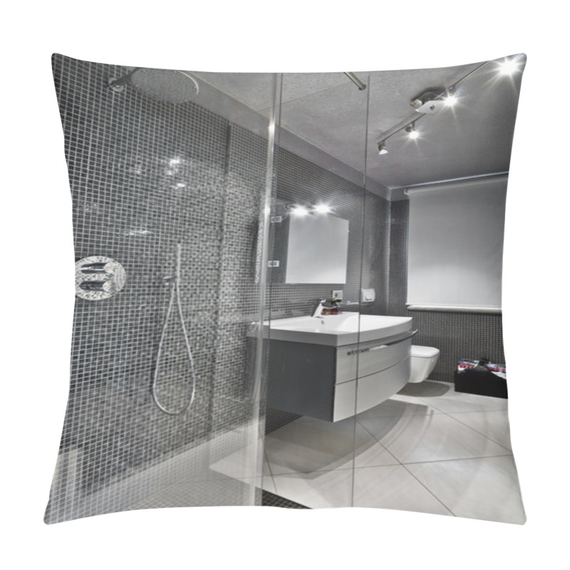 Personality  Modern Bathroom With Glass Shower Cubicle Pillow Covers