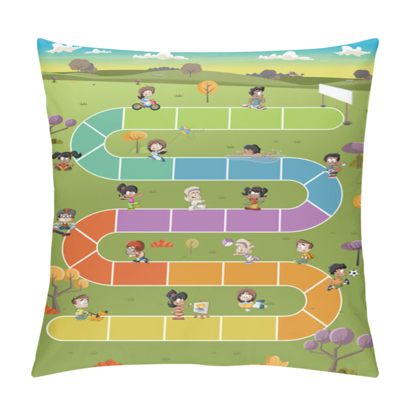 Personality  Board Game With Happy Cartoon Children Pillow Covers