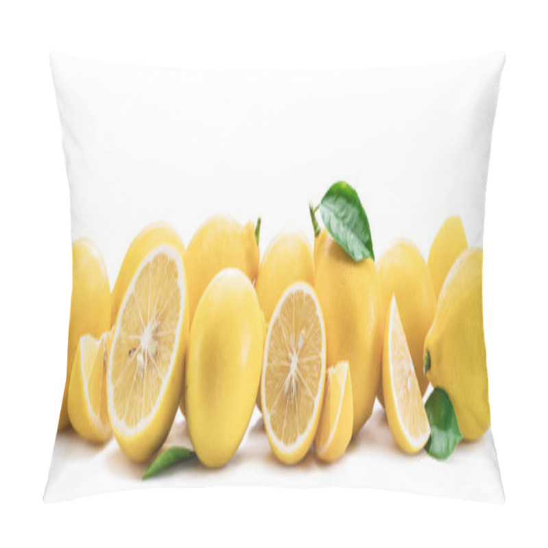 Personality  Lot Of Lemon Fruits With Lemon Leaves Isolated. Horizontal Photo Pillow Covers