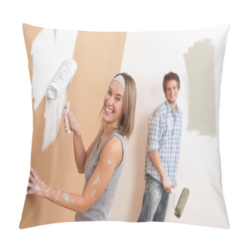 Personality  Home Improvement: Young Couple Painting Wall With Paint Roller Pillow Covers