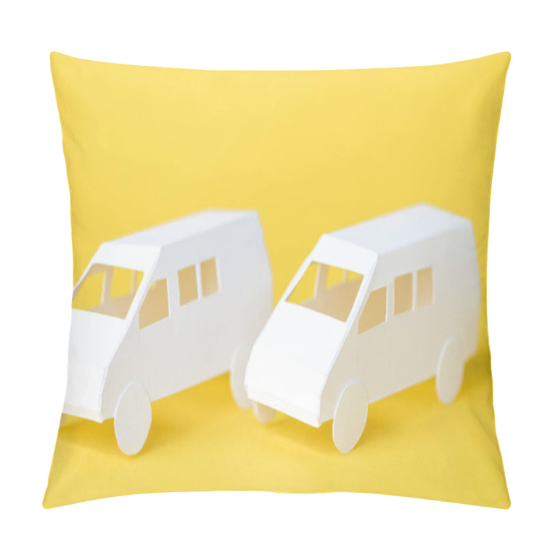 Personality  White Paper Cars On Yellow With Copy Space  Pillow Covers