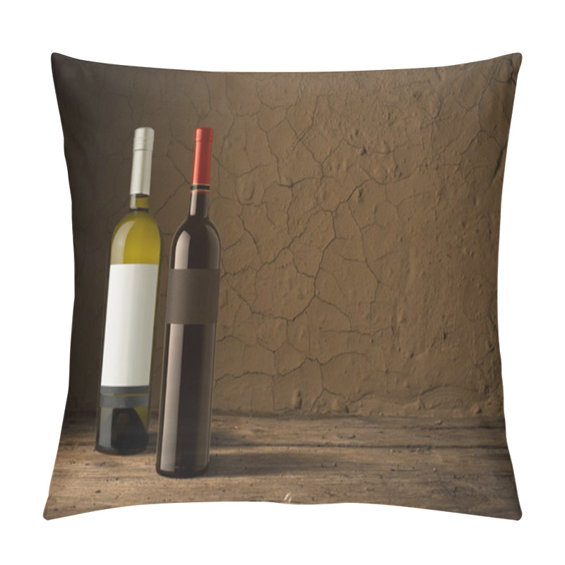 Personality  Still Life With Wine Bottles, Glasses And Oak Barrels. Pillow Covers