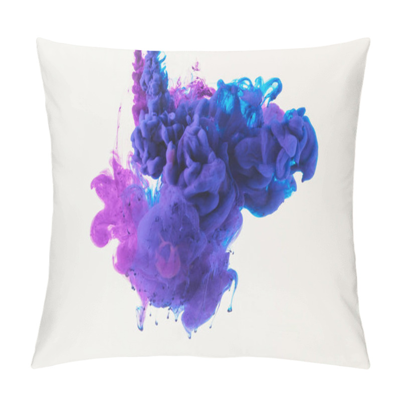 Personality  Abstract Design With Flowing Blue And Purple Ink In Water, Isolated On White Pillow Covers