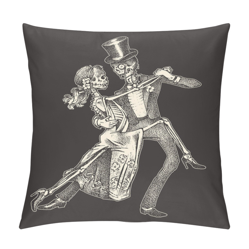 Personality  Dancing Skeletons. Halloween Banner Template. Day Of The Dead. Hand Drawn Engraved Sketch For Tattoo, T-shirt Or Logo. Pillow Covers