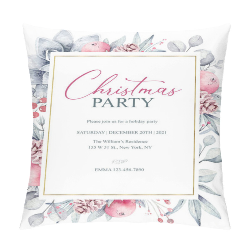 Personality  Watercolor Winter Background With Plants, Branches, Berries And Splashes. Christmas Pre-made Scene Pillow Covers