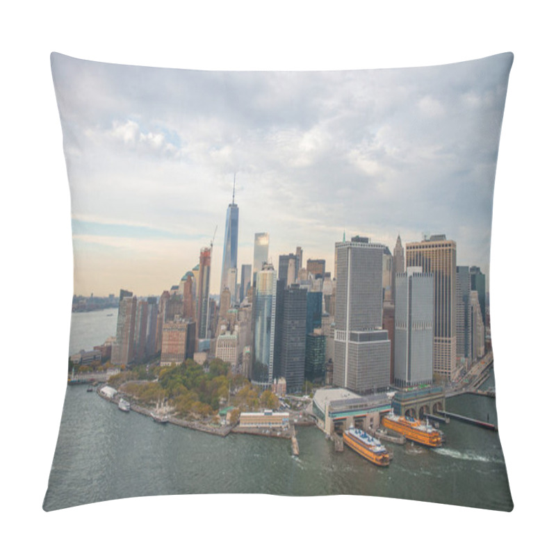 Personality  Manhattan Aerial View From Helicopter, Revealing The Heart Of New York City. Pillow Covers