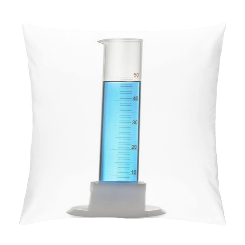 Personality  Graduated Cylinder With Light Blue Liquid Isolated On White Pillow Covers