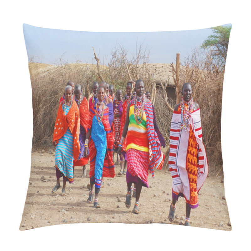 Personality  AMBOSELI, KENYA - OCT 13: Unidentified African People From Masai Tribe Prepare To Show A Traditional Jump Dance On Oct 13, 2011 In Masai Mara, Kenya. They Are Nomadic And Live In Small Villages. Pillow Covers