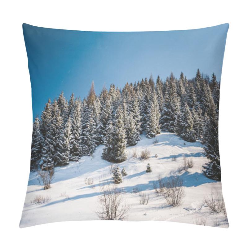 Personality  Frozen Snow-covered Fir-trees At The Top Of Snow Mountain. View  Pillow Covers