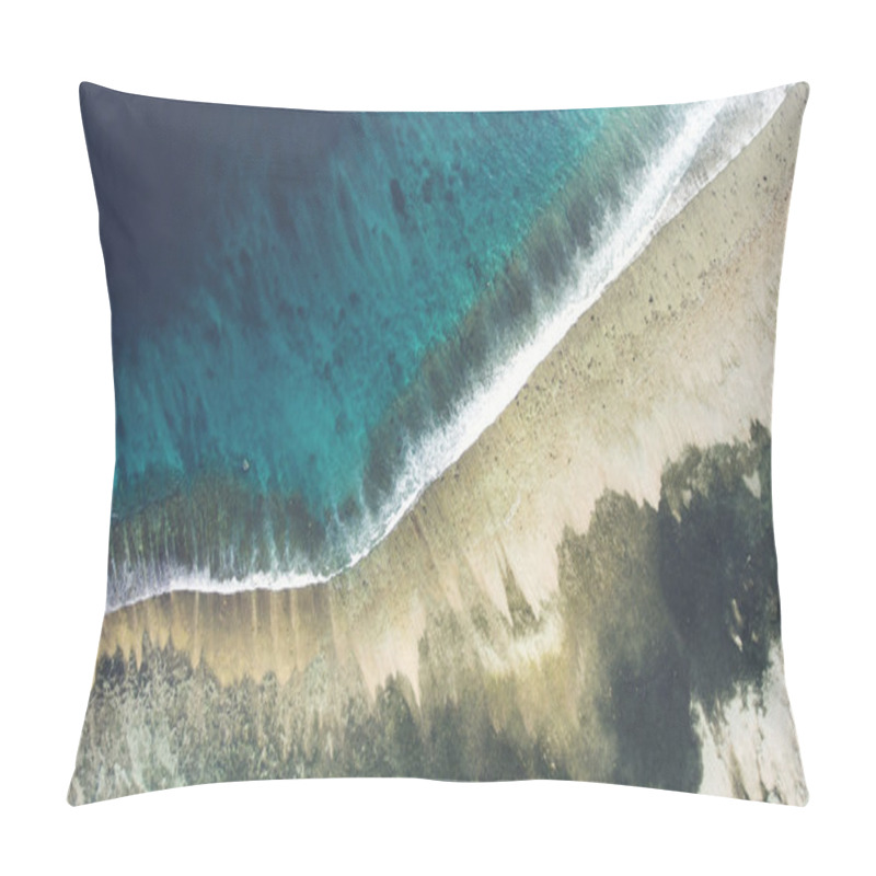 Personality  Top View Aerial Photo From Flying Drone Of A Beautiful Sea Scenery With Coral Bottom And Sandy Beach With Copy Space Area For Your Text Pillow Covers