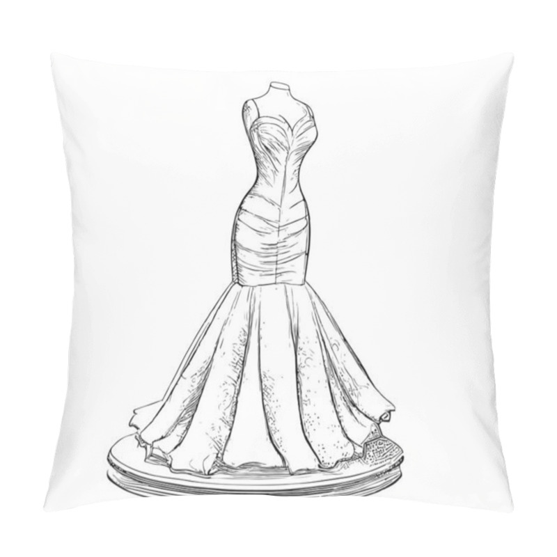 Personality  Wedding Dress On A Mannequin Hand Drawn Sketch Fashion And Clothing Vector Illustration Pillow Covers