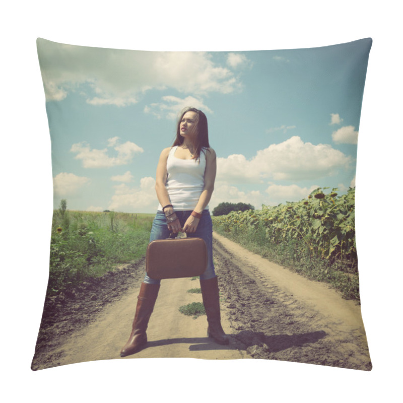 Personality  Young Woman With Retro Suitcase Pillow Covers