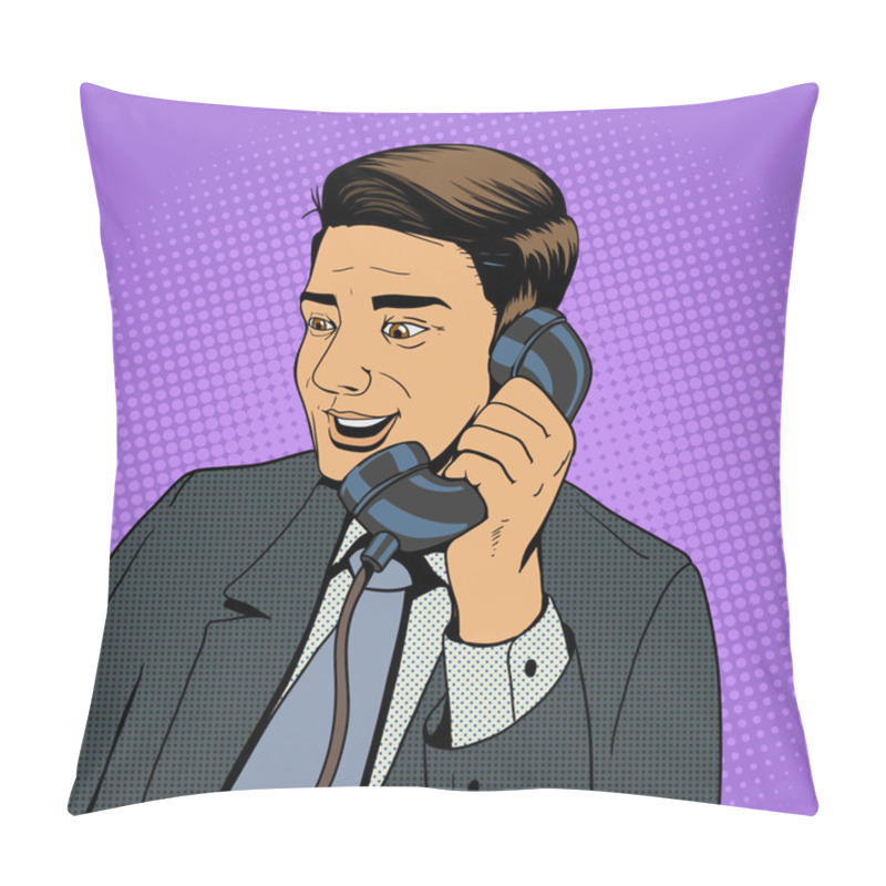 Personality  Businessman Talking On The Phone Vector Pillow Covers