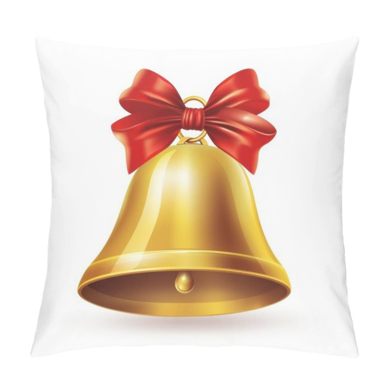 Personality  A Shiny Gold Bell Adorned With A Vibrant Red Bow, Symbolizing Celebration And Joy. Pillow Covers